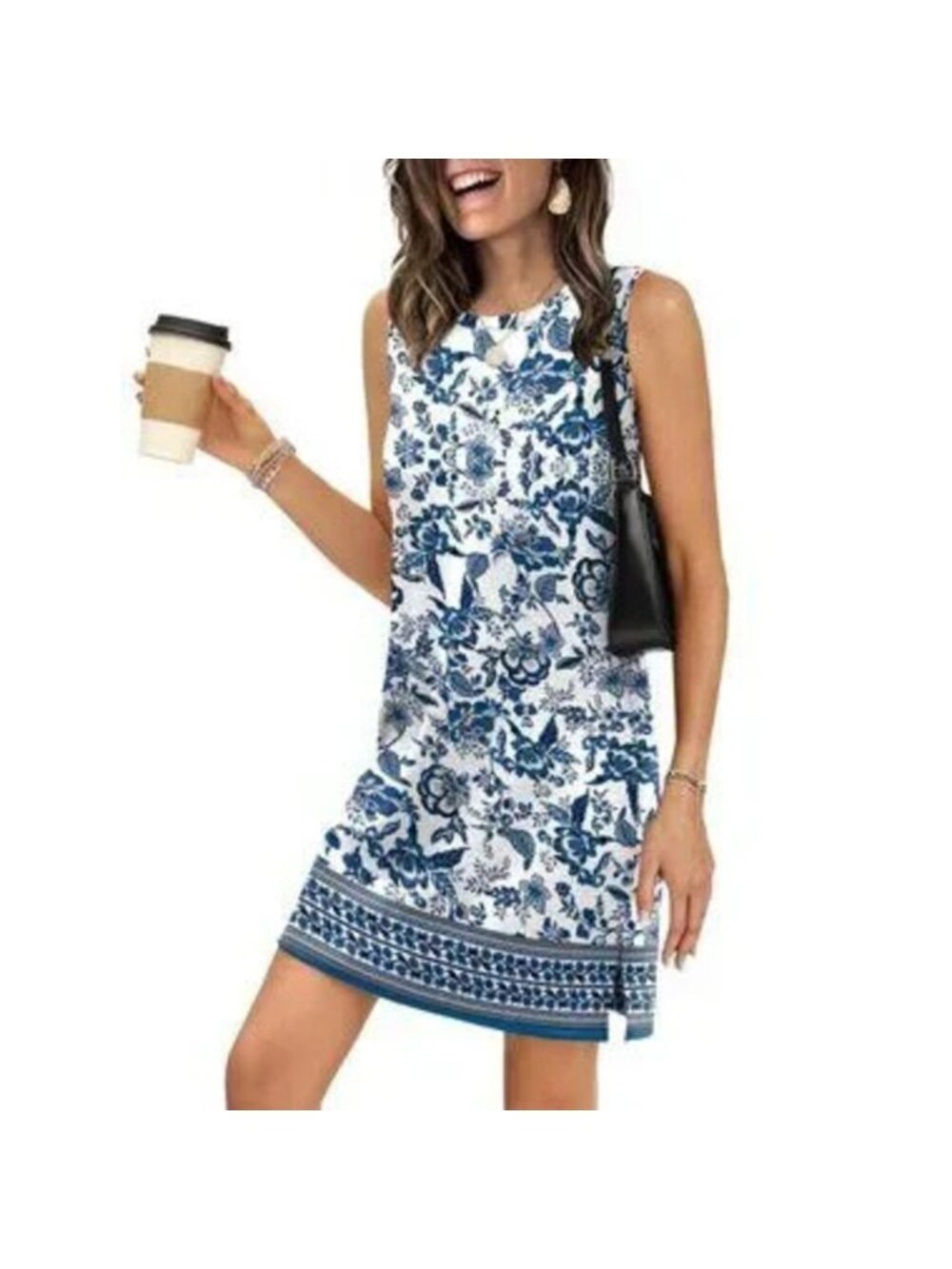 Sleeveless Boho Tank Dress Crewneck Summer - Picture 2 of 5